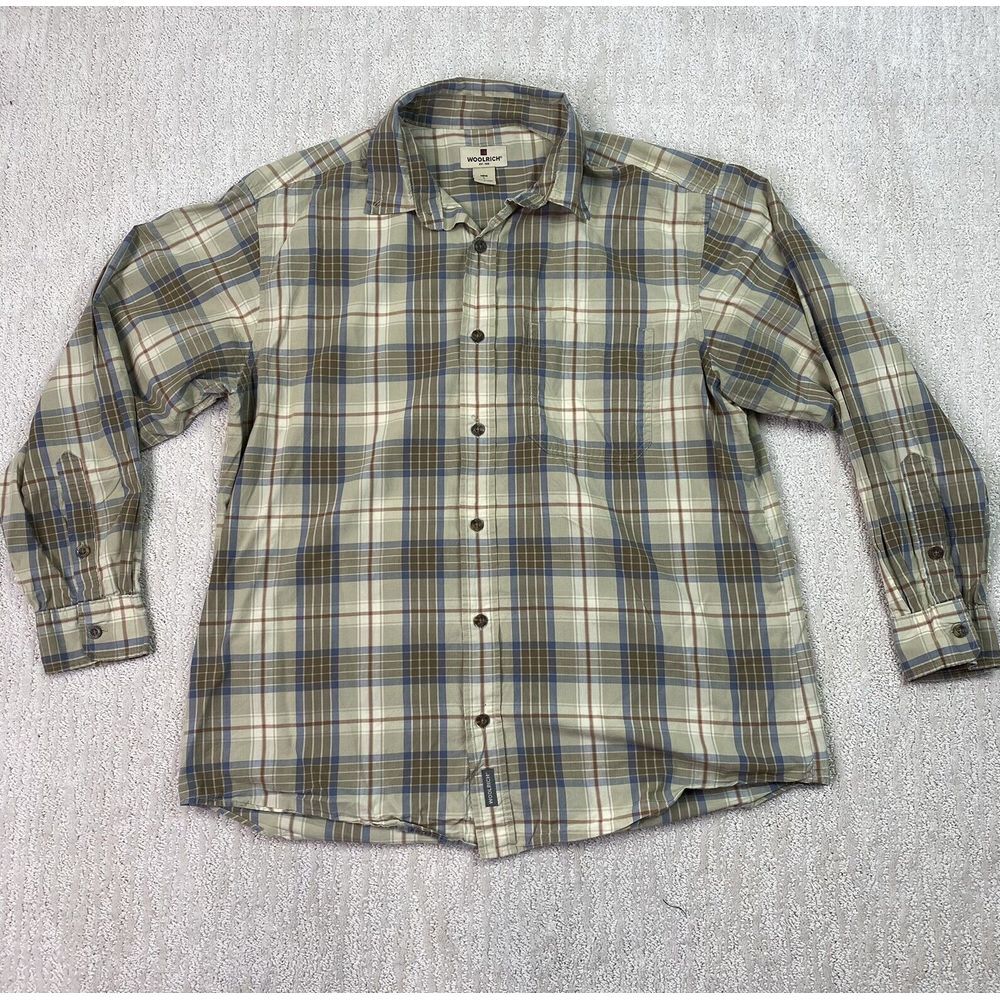 Woolrich Button Down Shirt Men's Brown Plaid Long Sleeve Vintage
